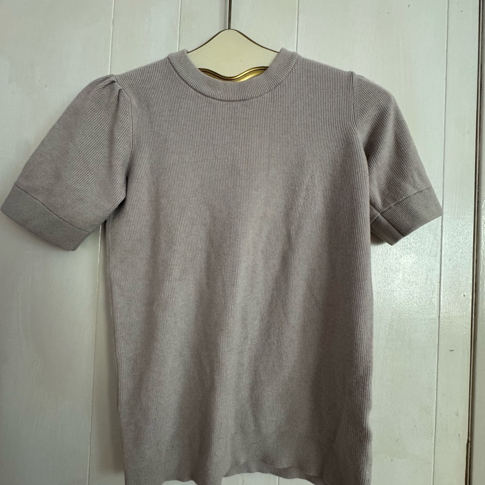 Grey Ribbed Tight Fitted Short Sleeve Top